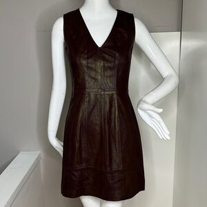 Bod & Christensen Size 2 Brown Leather Back Zip Sleeveless Mini Dress